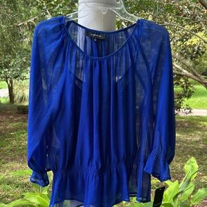 Jones Wear Vibrant Blue Sheer Blouse